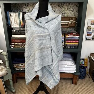 Handwoven Art to Wear Shawl Shoulder Wrap Blue